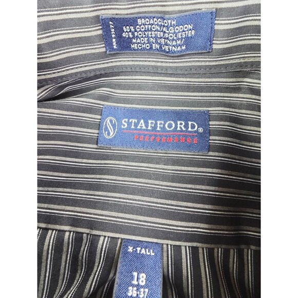 Stafford Performance X-Tall Sz 18 36-37 Black Gray White Stripe Broadcloth Shirt - Picture 4 of 9